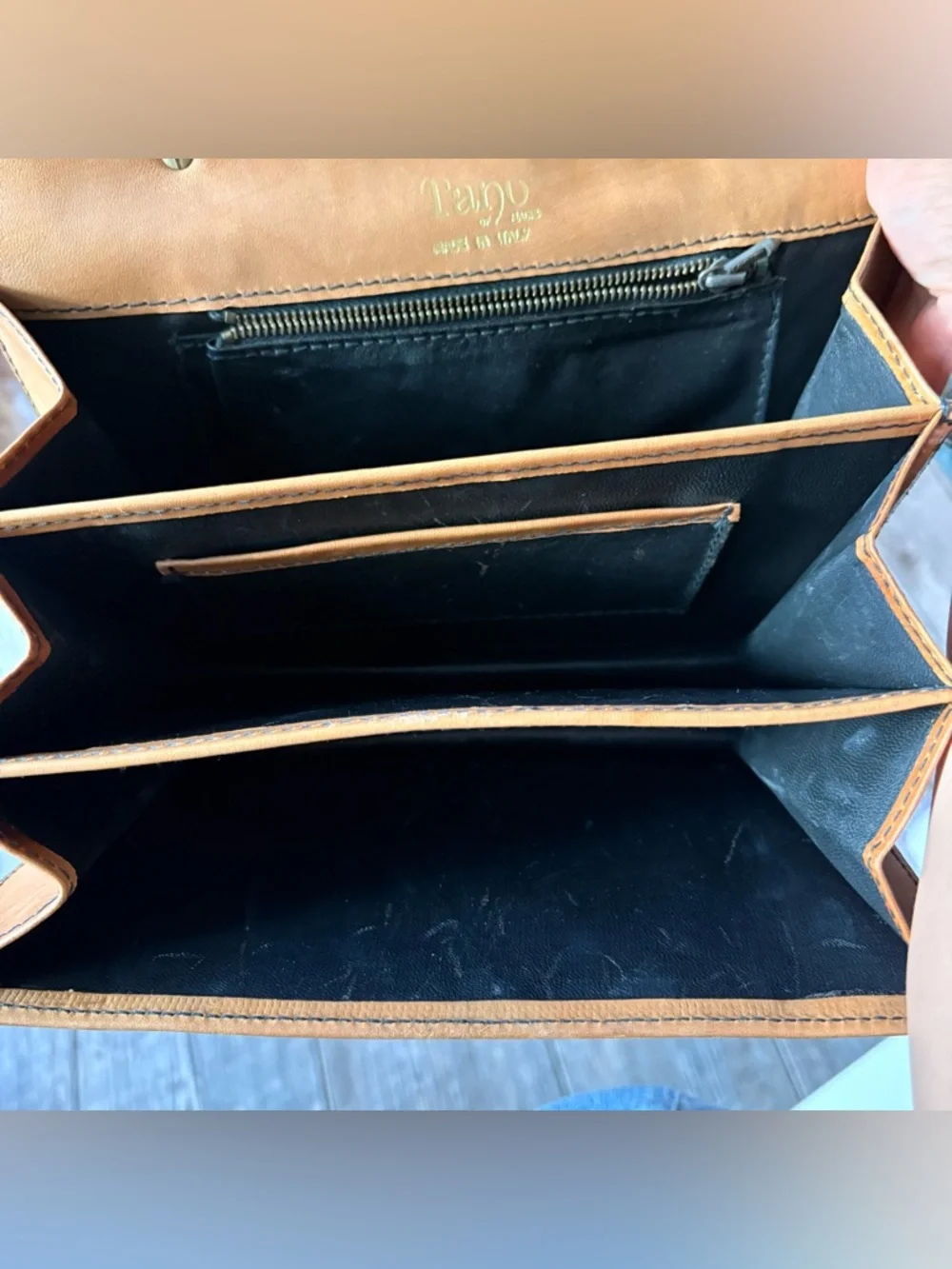 Vintage Tano Of Madrid Tan Accordion Top-Handle Leather Bag